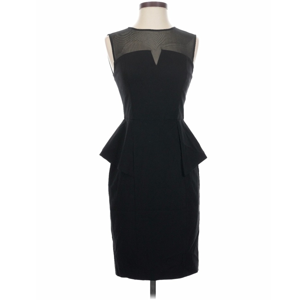 Aidan Mattox Black Peplum Sheath Dress Mesh Yoke Sleeveless Size 14